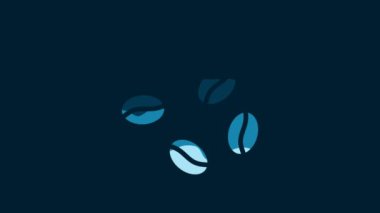 White Coffee beans icon isolated on blue background. 4K Video motion graphic animation.