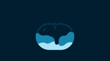 White Apple in caramel icon isolated on blue background. 4K Video motion graphic animation.