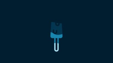 White Ice cream on stick icon isolated on blue background. Sweet symbol. 4K Video motion graphic animation.