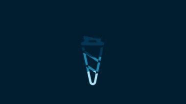 White Ice cream in waffle cone icon isolated on blue background. Sweet symbol. 4K Video motion graphic animation.