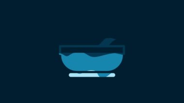 White Mortar and pestle icon isolated on blue background. 4K Video motion graphic animation.