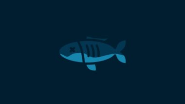 White Dried fish icon isolated on blue background. 4K Video motion graphic animation.
