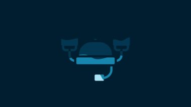 White Beer helmet or hand free for drink icon isolated on blue background. 4K Video motion graphic animation.