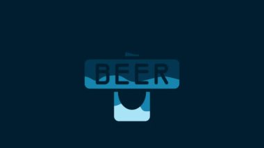 White Beer bottle icon isolated on blue background. 4K Video motion graphic animation.