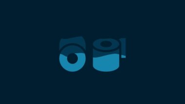 White Toilet paper roll icon isolated on blue background. 4K Video motion graphic animation.