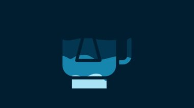 White Cup of tea with tea bag icon isolated on blue background. 4K Video motion graphic animation.