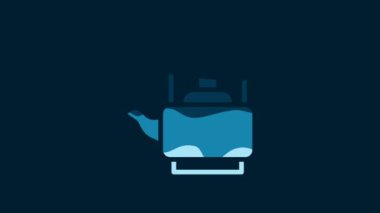 White Kettle with handle icon isolated on blue background. Teapot icon. 4K Video motion graphic animation.