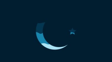 White Star and crescent - symbol of Islam icon isolated on blue background. Religion symbol. 4K Video motion graphic animation.