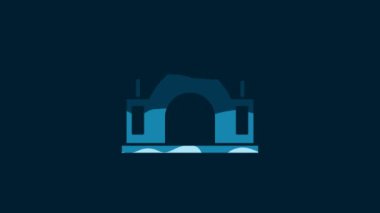 White Hindu spiritual temple icon isolated on blue background. 4K Video motion graphic animation.