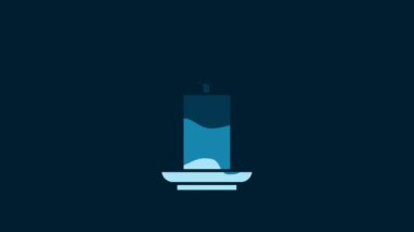 White Burning candle icon isolated on blue background. Cylindrical candle stick with burning flame. 4K Video motion graphic animation.