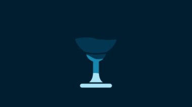 White Holy grail or chalice icon isolated on blue background. Christian chalice. Christianity icon. 4K Video motion graphic animation.