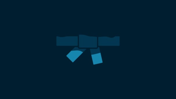 青の背景に隔離された白い黒い空手ベルトのアイコン 4Kビデオモーショングラフィックアニメーション — ストック動画