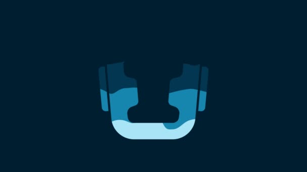 白色拳击头盔图标隔离在蓝色背景 4K视频运动图形动画 — 图库视频影像