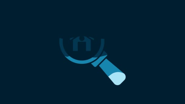 White Search House Icon Isolated Blue Background Real Estate Symbol — Wideo stockowe