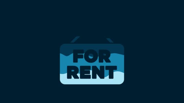White Hanging Sign Text Rent Icon Isolated Blue Background Signboard — Vídeo de stock