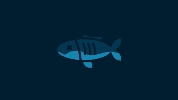 White Dried Fish Icon Isolated Blue Background Video Motion Graphic — Stockvideo
