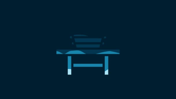 白色桑拿长椅 桶图标隔离在蓝色背景 4K视频运动图形动画 — 图库视频影像