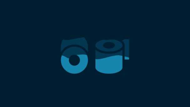 Біла Ікона Паперового Ролу Toilet Ізольована Синьому Фоні Відеографічна Анімація — стокове відео