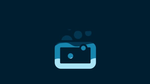Белая Полоска Мыльной Иконы Голубом Фоне Мыло Пузырями Видеографическая Анимация — стоковое видео