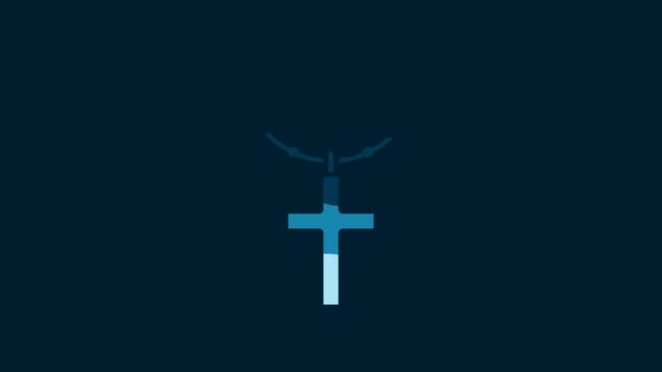 White Christian Cross Chain Icon Isolated Blue Background Church Cross — Wideo stockowe