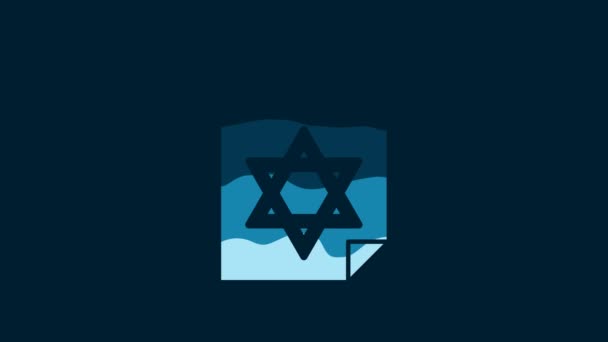 White Jewish Calendar Star David Icon Isolated Blue Background Hanukkah — Vídeo de Stock