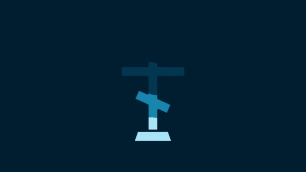青の背景に白のキリスト教徒の十字架のアイコン 教会の十字架 4Kビデオモーショングラフィックアニメーション — ストック動画