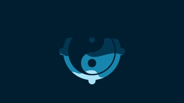 調和とバランスのアイコンの白陰陽シンボル青の背景に隔離された 4Kビデオモーショングラフィックアニメーション — ストック動画