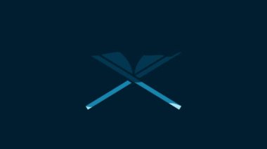White Holy book of Koran icon isolated on blue background. Muslim holiday, Eid Mubarak, Eid al-fitr, Ramadan Kareem. 4K Video motion graphic animation.