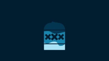 White Tequila bottle icon isolated on blue background. Mexican alcohol drink. 4K Video motion graphic animation.