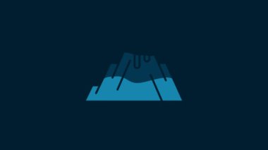 White Volcano eruption with lava icon isolated on blue background. 4K Video motion graphic animation.