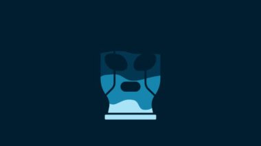 White Mexican wrestler icon isolated on blue background. 4K Video motion graphic animation.