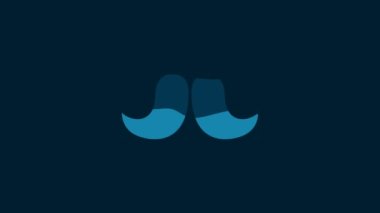 White Mustache icon isolated on blue background. Barbershop symbol. Facial hair style. 4K Video motion graphic animation.