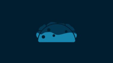 White Taco with tortilla icon isolated on blue background. Traditional mexican fast food menu. 4K Video motion graphic animation.