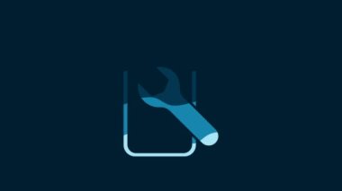 White Mobile phone with wrench icon isolated on blue background. Adjusting, service, setting, maintenance, repair. 4K Video motion graphic animation.