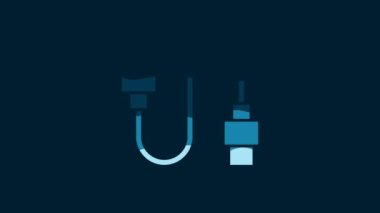 White USB cable cord icon isolated on blue background. Connectors and sockets for PC and mobile devices. 4K Video motion graphic animation.