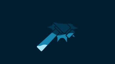 White Hammer icon isolated on blue background. Tool for repair. 4K Video motion graphic animation.