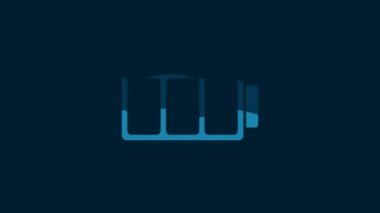 White Battery charge level indicator icon isolated on blue background. 4K Video motion graphic animation.