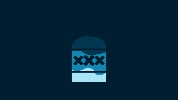 青い背景に白いテキラボトルのアイコンが隔離されています メキシコのアルコール飲料 4Kビデオモーショングラフィックアニメーション — ストック動画