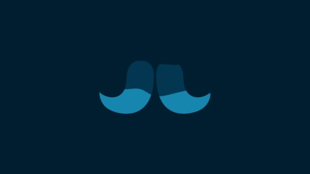 白色的胡子图标孤立在蓝色的背景 理发店的标志面部发式 4K视频运动图形动画 — 图库视频影像
