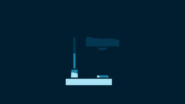 青色の背景に分離されたホワイトテーブルランプアイコン 机のランプ 4Kビデオモーショングラフィックアニメーション — ストック動画