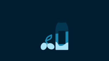 White Bottle of olive oil icon isolated on blue background. Jug with olive oil icon. 4K Video motion graphic animation.