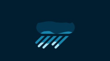 White Cloud with rain icon isolated on blue background. Rain cloud precipitation with rain drops. 4K Video motion graphic animation.