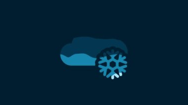White Cloud with snow icon isolated on blue background. Cloud with snowflakes. Single weather icon. Snowing sign. 4K Video motion graphic animation.