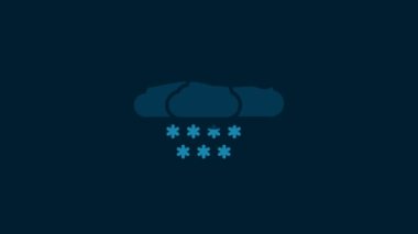 White Cloud with snow icon isolated on blue background. Cloud with snowflakes. Single weather icon. Snowing sign. 4K Video motion graphic animation.