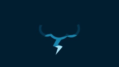 White Storm icon isolated on blue background. Cloud and lightning sign. Weather icon of storm. 4K Video motion graphic animation.