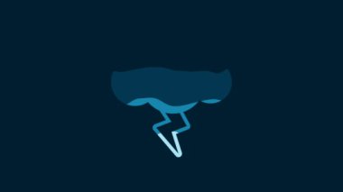 White Storm icon isolated on blue background. Cloud and lightning sign. Weather icon of storm. 4K Video motion graphic animation.