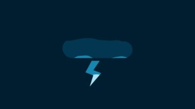 White Storm icon isolated on blue background. Cloud and lightning sign. Weather icon of storm. 4K Video motion graphic animation.