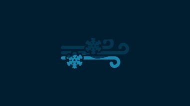 White Wind and snow icon isolated on blue background. Windy weather. 4K Video motion graphic animation.