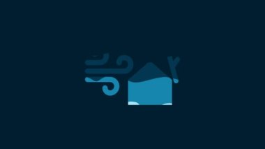 White Tornado swirl damages house roof icon isolated on blue background. Cyclone, whirlwind, storm funnel, hurricane wind icon. 4K Video motion graphic animation.