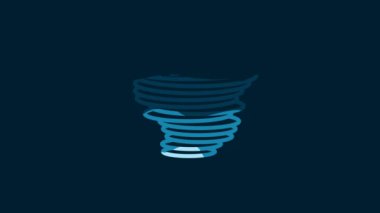 White Tornado icon isolated on blue background. Cyclone, whirlwind, storm funnel, hurricane wind or twister weather icon. 4K Video motion graphic animation.